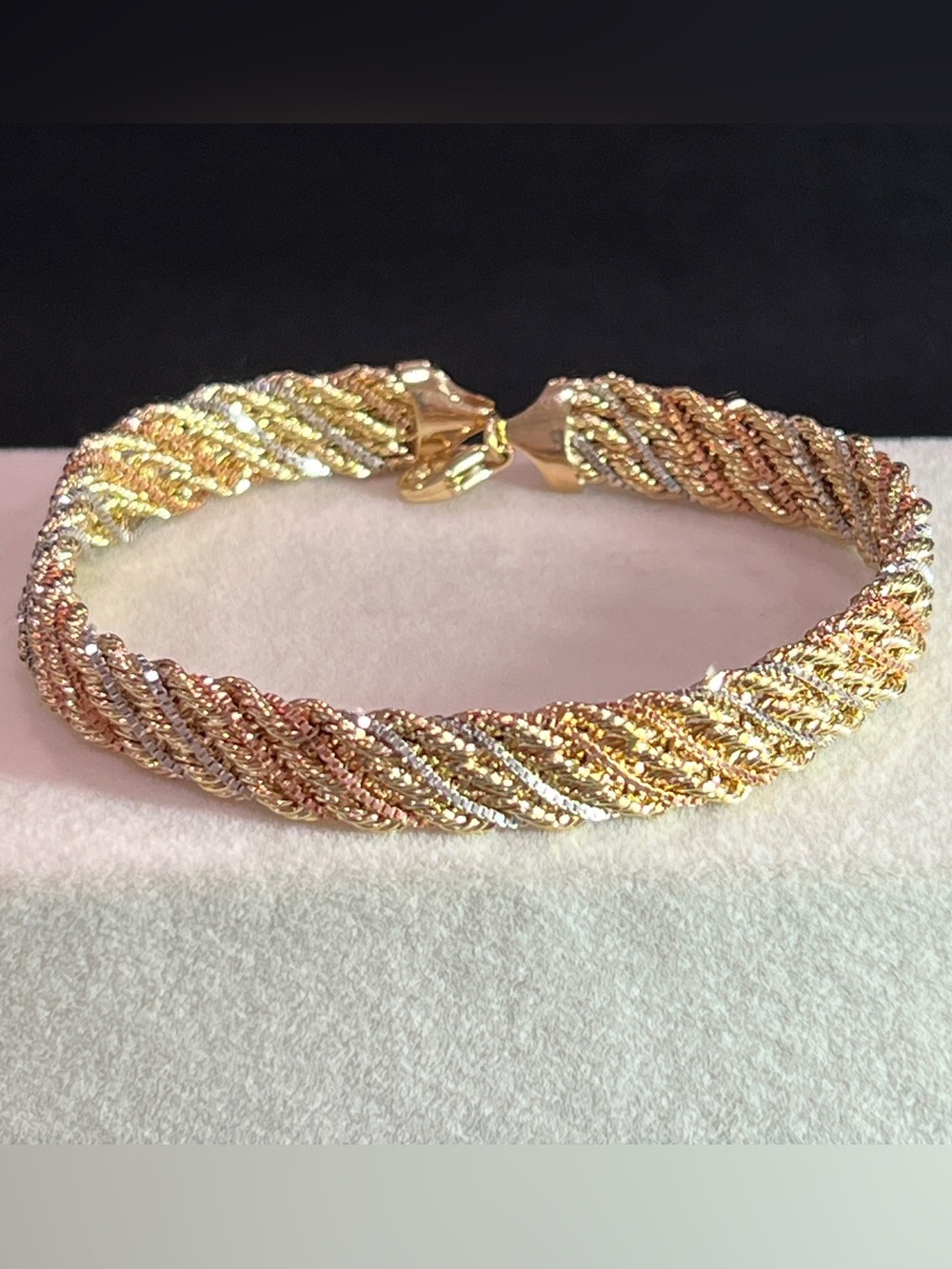 Vintage 14K Tri-Color Gold Braided Rope Chain Bracelet | 7.5", 8mm, 7g - Picture 2 of 10